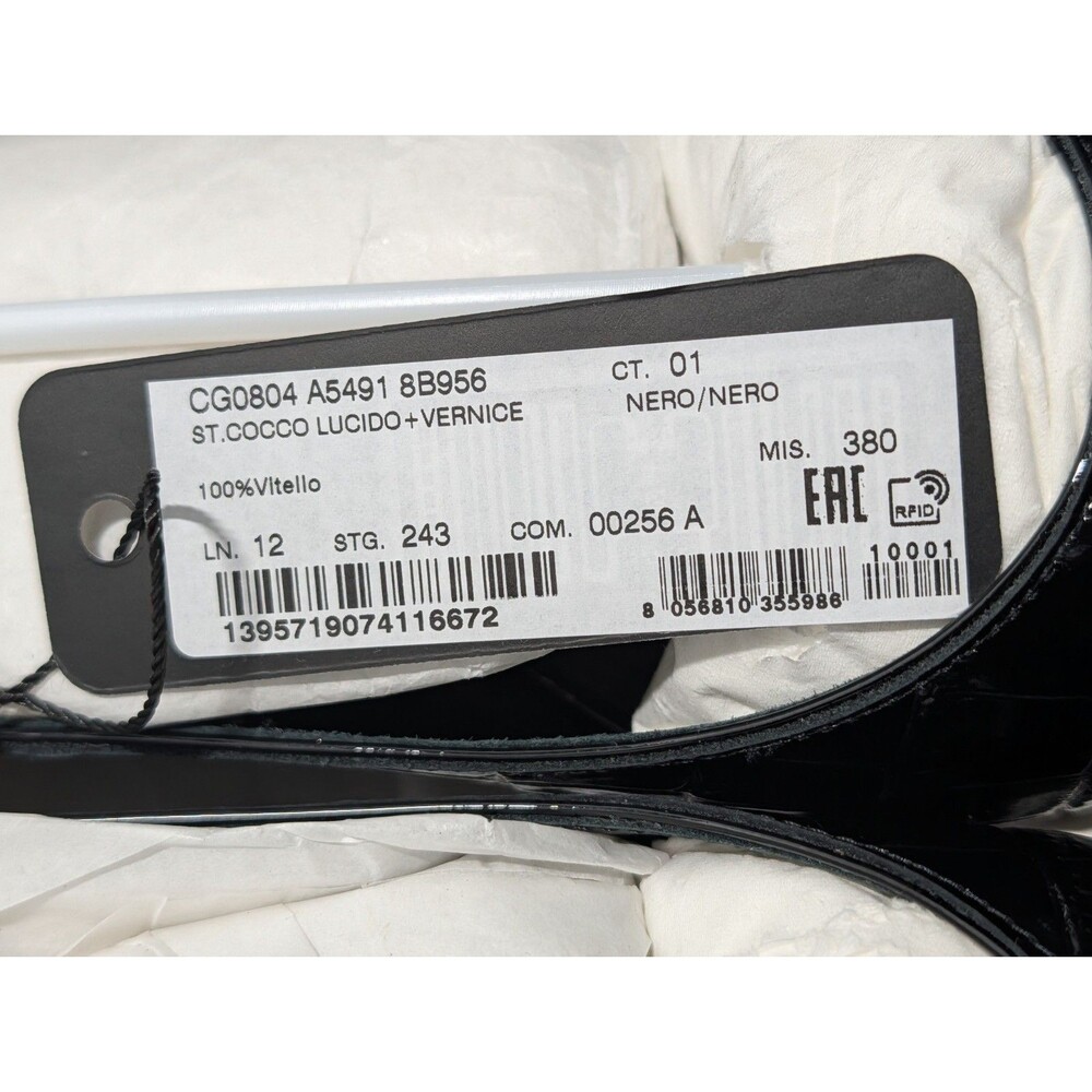 Dolce Gabbana Black Patent Croc Slingback Kitten Heel Pumps 38 US 8 DG Logo NIB - Picture 8 of 16